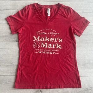 Maker’s Mark Whiskey Signature Label Red Women's V-Neck T-Shirt